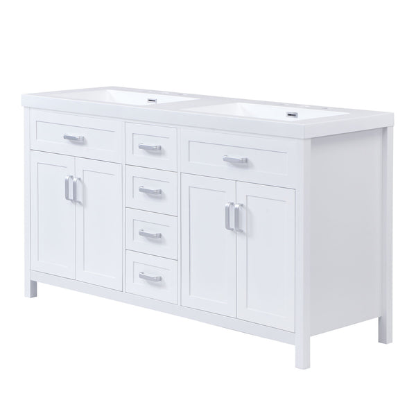 59.1" Minimalist Double Sink Bathroom Vanity With Top, Soft Close Doors & Drawers - White