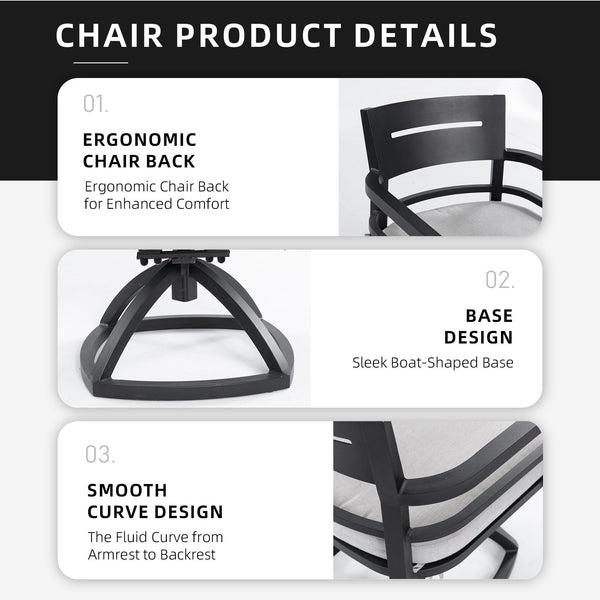 Outdoor Patio Swivel Rocker With Outdoor Grade Sunbrella Fabric Cushions (Set of 2) - Ember Black