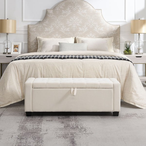 Upholstered Storage Ottoman Bench With Button Tufting And Safety Hinge