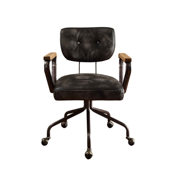 Hallie - Top Grain Leather Office Chair - Vintage Black