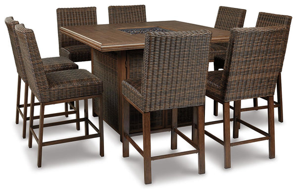 Paradise Trail - Square Bar Table w/Fire Pit - Medium Brown