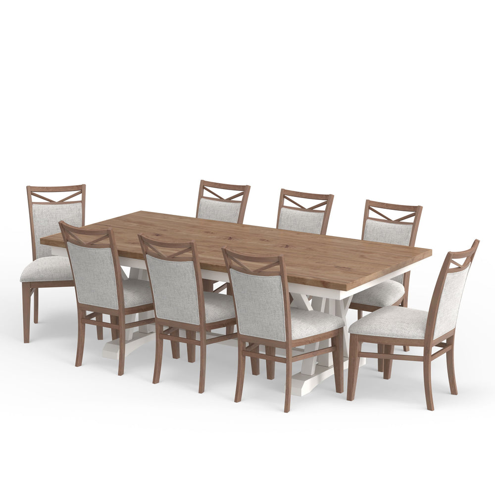 Americana Modern Dining - Extendable Trestle Table With 8 Upholstered Chairs - Cotton