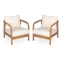 Outdoor Lounge Chair With Woven Backrest, Solid Wood Frame, Comfortable Cushions