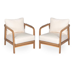 Outdoor Lounge Chair With Woven Backrest, Solid Wood Frame, Comfortable Cushions