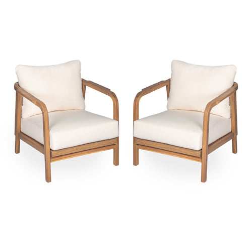 Outdoor Lounge Chair With Woven Backrest, Solid Wood Frame, Comfortable Cushions