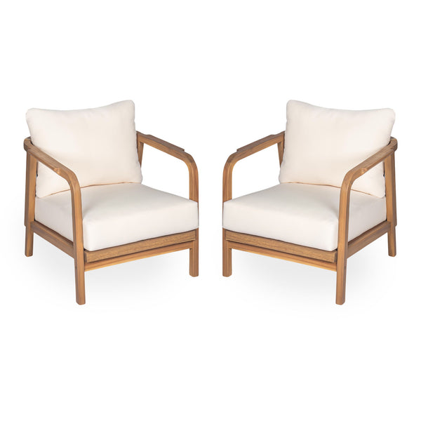 Outdoor Lounge Chair With Woven Backrest, Solid Wood Frame, Comfortable Cushions