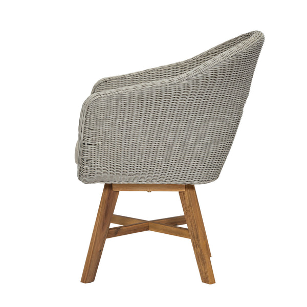 Modern Coastal Rattan Dining Chairs, (Set of 2), Solid Wood Legs - Beige