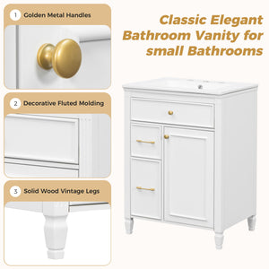 Freestanding Bathroom Vanity With Sink, Soft Close Door, Tip Out Drawer