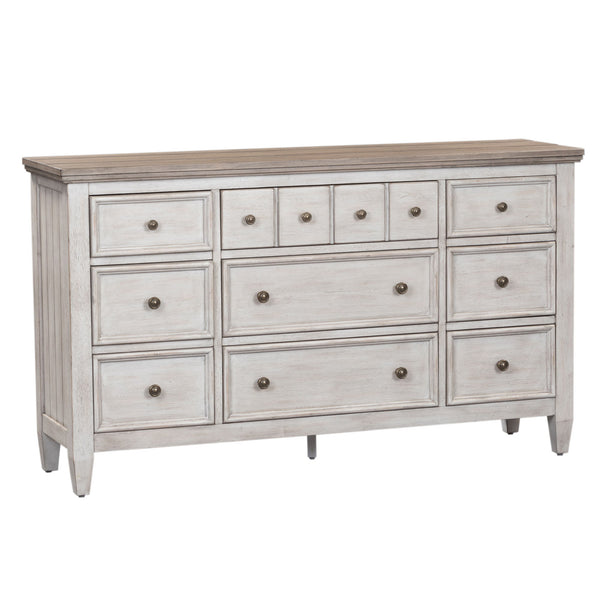 Heartland - 9 Drawer Dresser - Antique White / Tobacco Tops