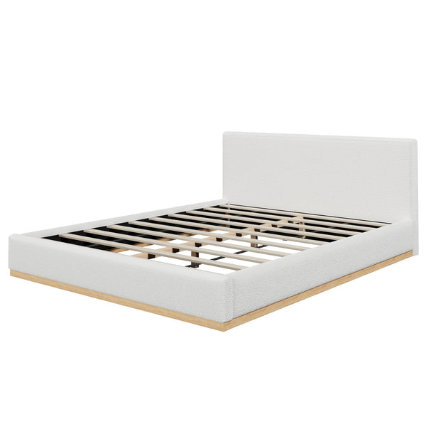 Queen Upholstered Bed - Natural / White