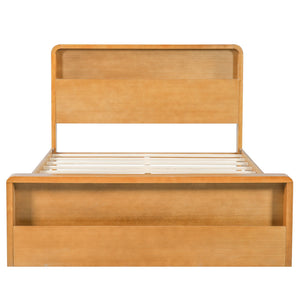Queen Bed Frame With Dual Open Storage Headboard And Footboard, No Box Spring Needed - Light Brown