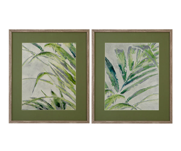 Green Palm Framed Print (Set of 2) - Green / Light Brown