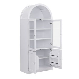 Tall Arched Top Storage Cabinet With 5 Tier Shelves, Soft Close Hinges
