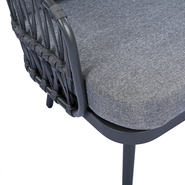 4 Piece Outdoor Patio Furniture Set, Metal Chairs With Woven Rope U Shaped Backrest