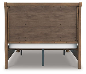 Feddinger - 3 Pc. - Queen Sleigh Storage Bed, Dresser And Mirror - Medium Brown