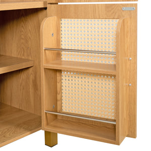 Tall Arched Cabinet With Rattan Doors & Adjustable Shelves
