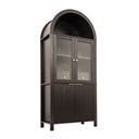 Fluted Tall Arched Pantry Cabinet With Adjustable Shelves, Glass Door & Hidden Drawer For Kitchen