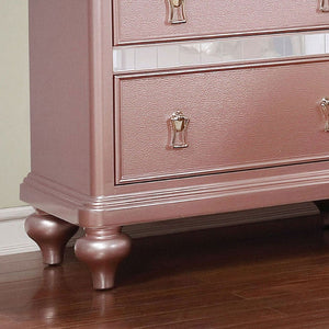 Nightstand With Mirror Accent Panels, 2 Drawer Design - Rose Gold
