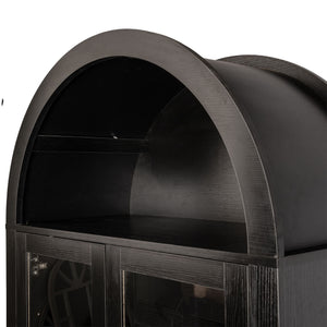 Fluted Tall Arched Pantry Cabinet With Adjustable Shelves, Glass Door & Hidden Drawer For Kitchen