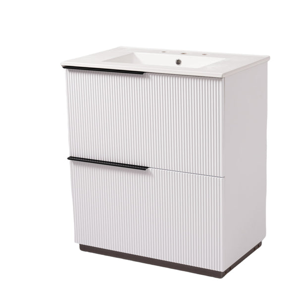 Fluted Bathroom Vanity With Ceramic Sink, Soft Close Slides