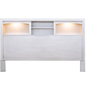 Transitional Bed With Smooth Gliding Drawers, Built In Lights, Open Headboard Shelves