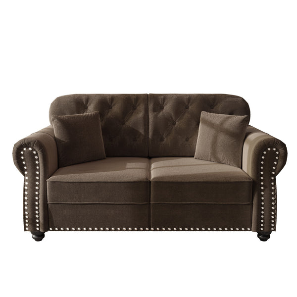 Upholstered Sofa Set With Nailhead Trim And Rolled Armrests, Includes Pillows
