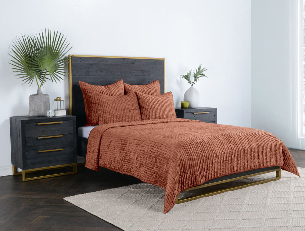 Bari - Velvet Quilt - Terra Cotta