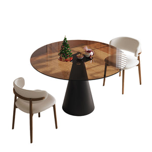 Round Dining Table & Glass Top - Black / Brown