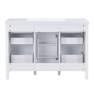 47.25" Modern Bathroom Vanity With Sink, Soft Close Single Door & 6 Drawers - White