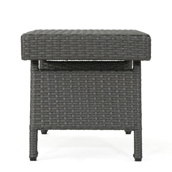Outdoor Wicker Table With Rectangular Tabletop - Gray