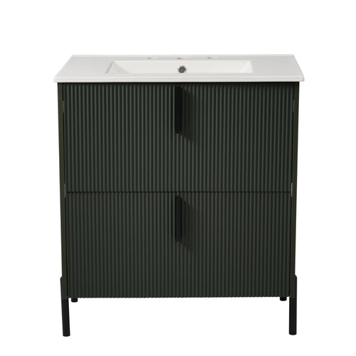 Bathroom Vanity With Ceramic Sink, Fluted Design
