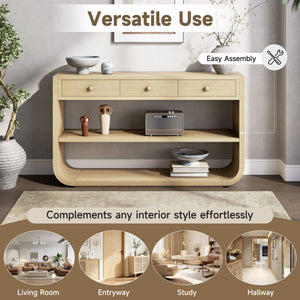 Console Table With 3 Soft Close Drawers & 2 Open Shelves - Natural