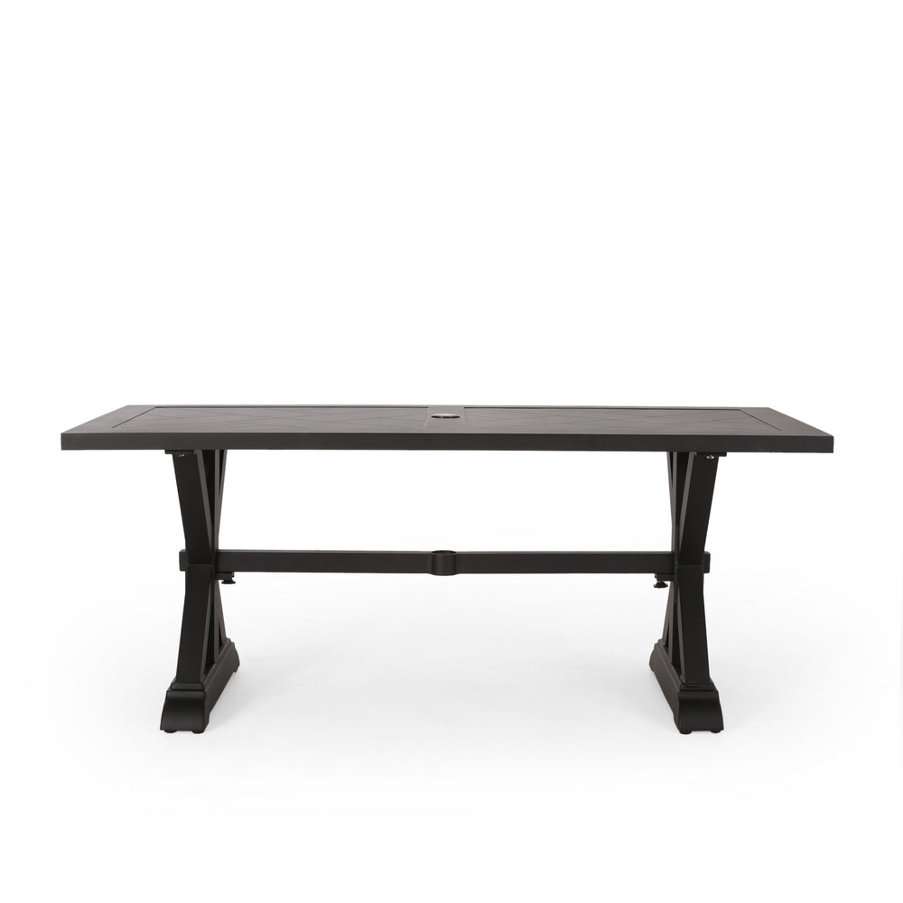 Modern Outdoor Dining Table With X Shaped Legs, Umbrella Hole