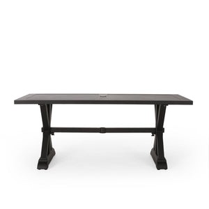 Modern Outdoor Dining Table With X Shaped Legs, Umbrella Hole