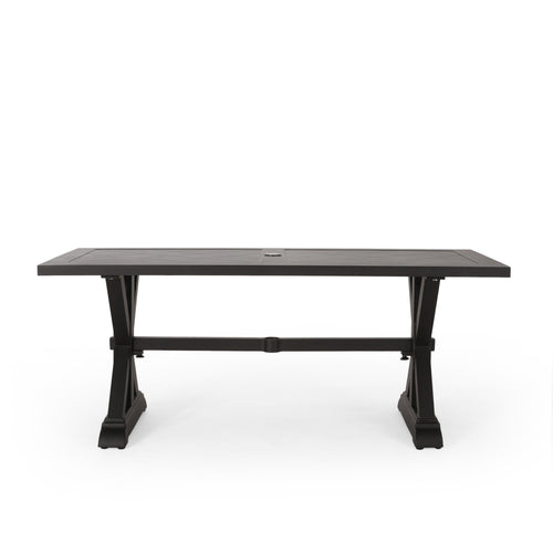 Modern Outdoor Dining Table With X Shaped Legs, Umbrella Hole
