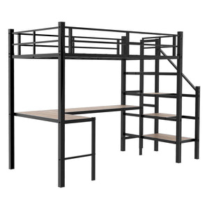 Loft Bed & L-Shaped Desk, Large Storage Space