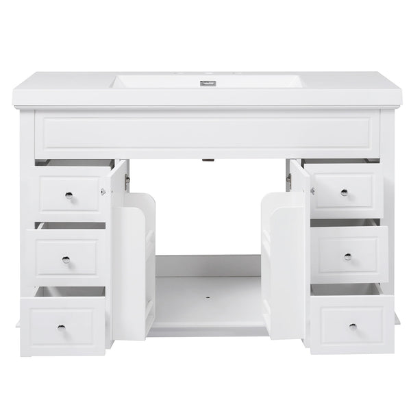 Bathroom Vanity & Sink, 6 Soft Close Drawers & Double Doors - White