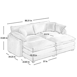 Oversized Modular Cushion Sofa With Ottoman, Low Back, Deep Seating Sofa Set