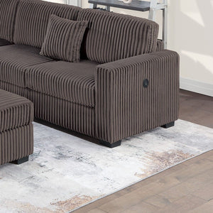 Upholstered L - Shaped 4 Piece Sectional Set With USB, Cocktail Ottoman