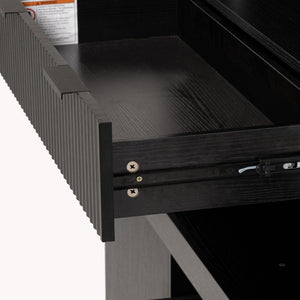 Fluted Kitchen Pantry Cabinet With 3 Keyboard Drawers & 6 Adjustable Door Shelves