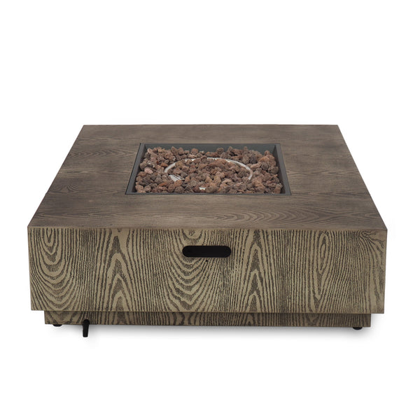 Wellington Square Iron Fire Pit With Wood Pattern Design And 50, 000 Btu Output