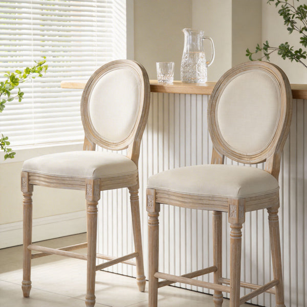 French Country Bar Chairs & Round Back (Set of 2)