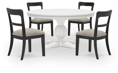 Greddinton - Round Dining Table Set - Black Chairs