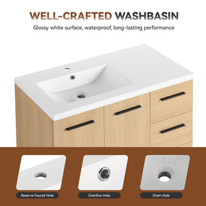 Freestanding Bathroom Vanity Set With Tall Linen Cabinet, 3 Drawers And Large Storage, Single Sink