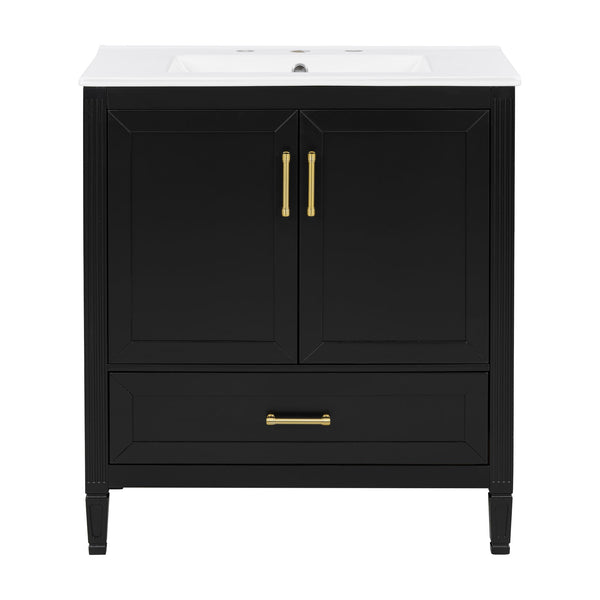 Elegant Fluted Bathroom Vanity With Sink, Soft Close Doors & Drawer