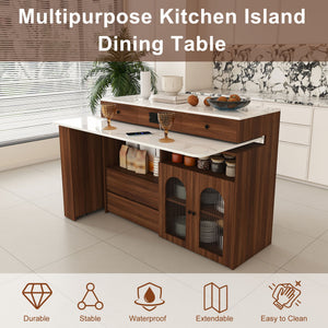 Kitchen Island With Extendable & Rotating Table