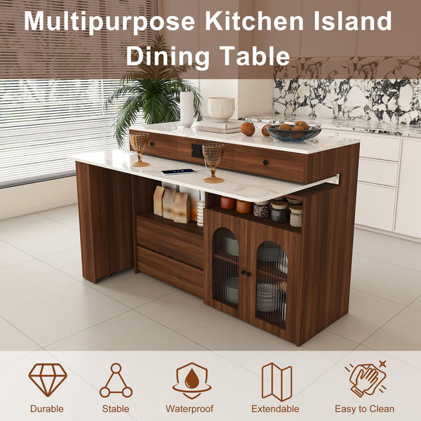 Kitchen Island With Extendable & Rotating Table