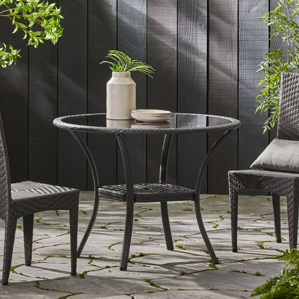 Bistro Table With Iron Frame And Glass Top - Gray