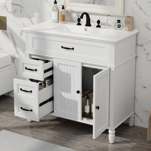 Bathroom Vanity With Sink, 2 Door Storage With Soft Closing Hinges - White