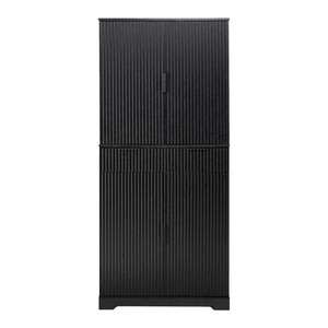 Fluted Kitchen Pantry Cabinet With 3 Keyboard Drawers & 6 Adjustable Door Shelves